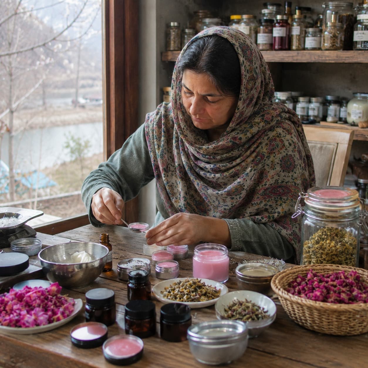 Hand-blending botanical oils, Kashmir